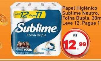 Tonin Superatacado Papel higiênico sublime neutro, folha dupla, 30m leve 12 pague 11 oferta