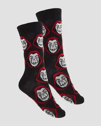 Meia masculina cano longo malha preto la casa de papel