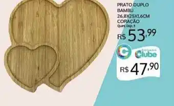 Bistek Supermercados Prato duplo bambu 26.8x25.x1.6cm coração oferta