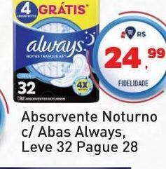 Absorvente noturno c/ abas always, leve 32 pague 28