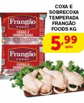 Roldão Coxa e sobrecoxa de frango temperada frangão foods kg oferta