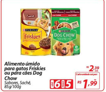 Alimento umido para gatos Friskies ou para caes Dog Chow 85g/100g