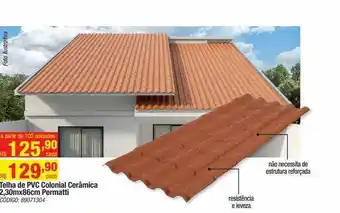 Telha de pvc colonial cerâmica 2.30mx86cm permatti