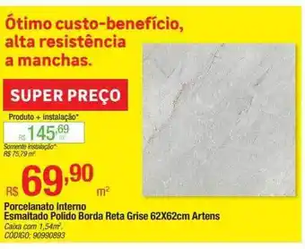 Leroy Merlin Porcelanato interno esmaltado polido borda reta grise 62x62cm artnes oferta