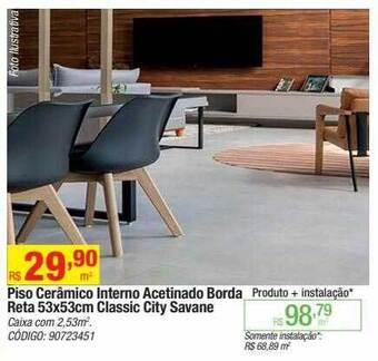 Leroy Merlin Piso cerâmico interno acetinado borda reta 53x53cm classic city savane oferta