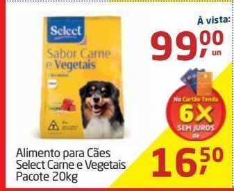 Tenda Atacado Alimento para cães select carne e vegetais pacote 20kg oferta