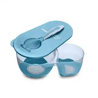 Prato fundo com divisória e colher azul - multikids