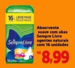 Absorvente Suave com abas Sempre Livre Agentes Naturais com 16 unidades