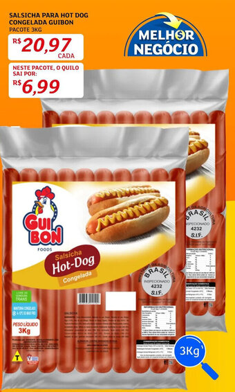 Assaí Atacadista Salsicha Para Hot Dog Congelada Guibon 3kg oferta