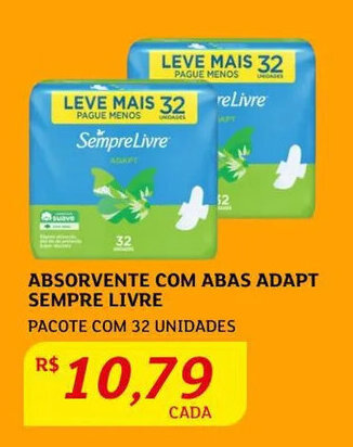 Absorvente com Abas adapt Sempre livre com 32 unidades