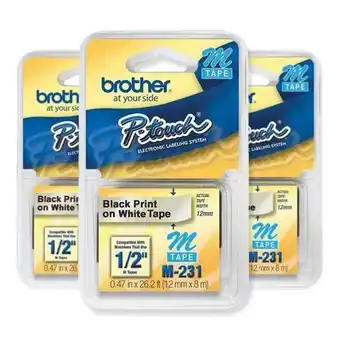 Fita para rotulador 12mm brother pack com 03 fitas m231 preto/branco m231m3, brother