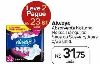 Drogal Always absorvente noturno noites tranquilas seca ou suave c abas oferta