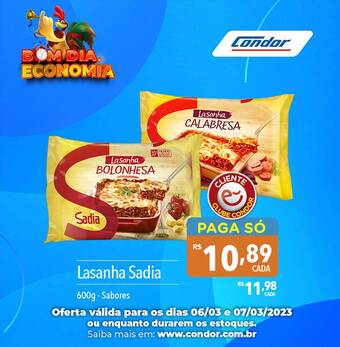 Supermercados Condor Lasanha sadia oferta