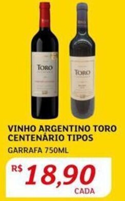 Assaí Atacadista Vinho Argentino Toro Centenário Tipos 750ml oferta