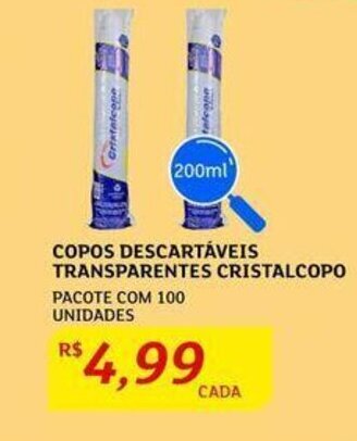 Copos descartáveis Transparente Cristalcopo 100 unidades
