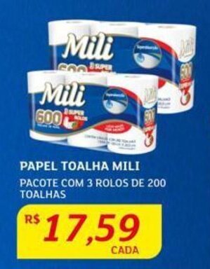 Assaí Atacadista Papel Toalha Mili 3 rolos de 200 toalhas oferta