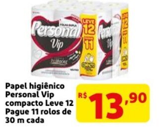 Mercado Extra Papel Higiénico Personal Vip compacto Leve 12 Pague 11 rolos de 30m oferta
