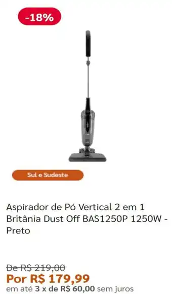 Apirador de pó Vertical 2 em 1 Britânia Dust Off 1250W