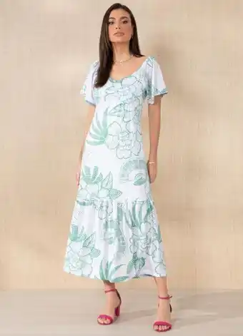 Posthaus Quintess - vestido floral verde com babado na barra oferta