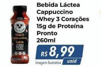 Hiper Moreira Bebida láctea cappuccino whey 3 corações de proteína pronto oferta