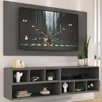 Pão de Açúcar Rack com painel e suporte tv 65´´ suspenso com nichos jazz multimóveis mp1039 grafite oferta