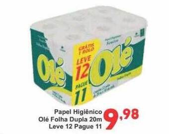 Papel higiênico olé folha dupla 20m leve 12 pague 11