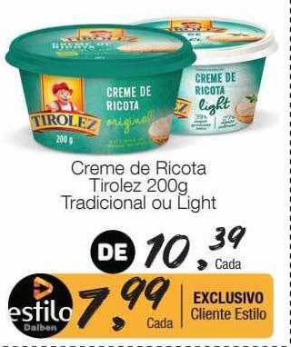 Supermercado Dalben Creme de ricota tirolez tradicional ou light oferta