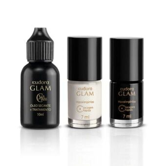 Kit esmalte branco + esmalte preto + gota secante