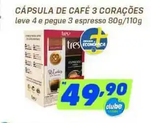Prezunic Cápsula De Café 3 Corações Leve 4 Pague 3 Espresso 80g/110g oferta
