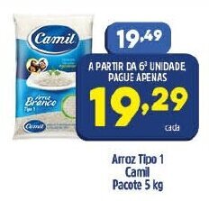 Arena Atacado Arroz tipo 1 Camil pacote 5kg oferta