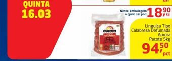 Linguiça tipo calabresa defumada aurora pacote 5kg