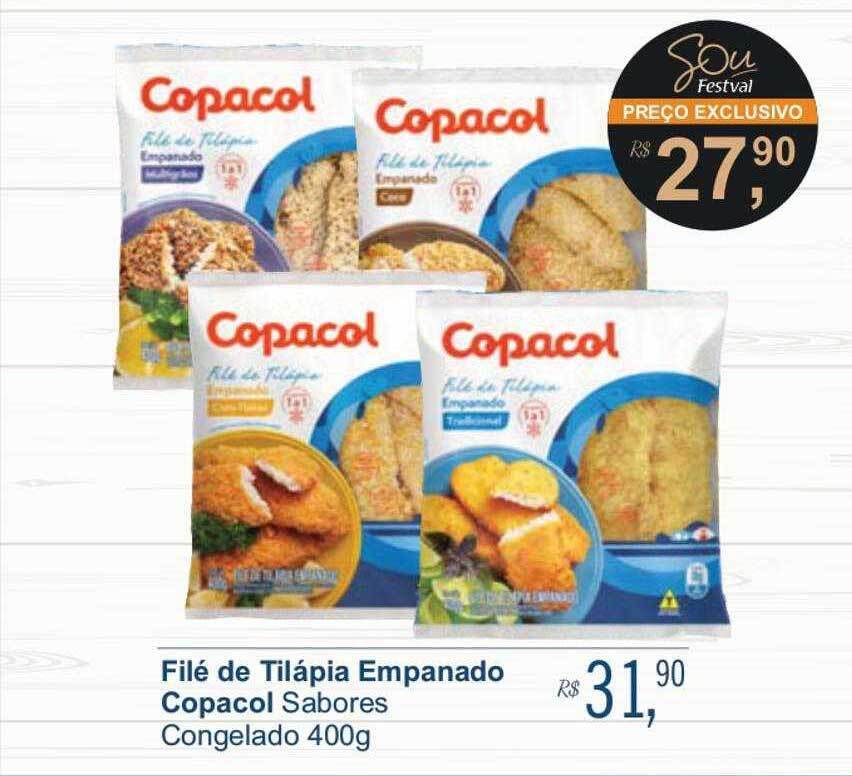 Filé de tilápia empanado copacol sabores congelado oferta na Beal