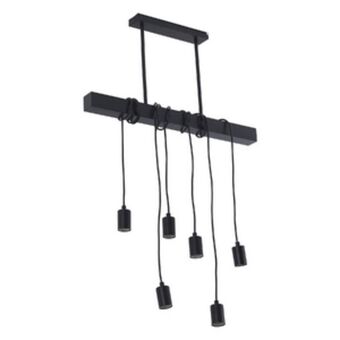 Leroy Merlin Pendente linear 6 lâmpadas metal e madeira preto inspire oferta