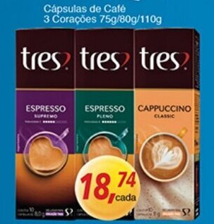 Supermercados Guanabara Capsulas de Cafe 3 Coracoe 75g/80g/110g oferta