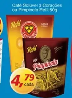 Supermercados Guanabara Cafe Soluvel 3 Coracoes ou Pimpinela Refil 50g oferta