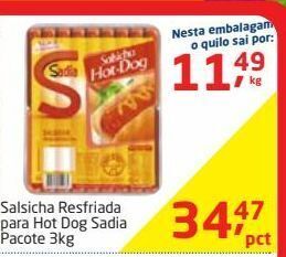 Tenda Atacado Salsicha resfriada para hot dog sadia pacote 3kg oferta