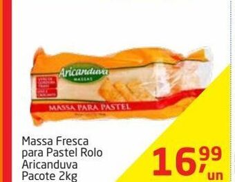 Massa fresca para pastel rolo aricanduva pacote 2kg