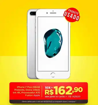 Iphone 7 plus 256gb prateado grava videos em 4k processador a10 fusion apple
