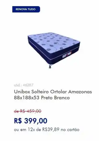 Zenir Unibox solteiro ortolar amazonas 88x188x53 preto branco oferta
