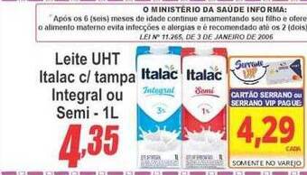 Leite uht italac c- tampa integral ou semi