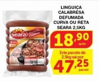 Linguiça Calabresa Defumada Curva ou Reta Seara 2.5kg