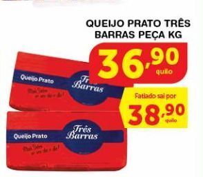 Roldão Queijo prato três barras peça kg oferta