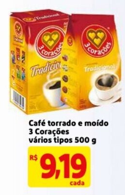 Mercado Extra Cafe torrado e moido 3 Coracoes varios tipos 500g oferta