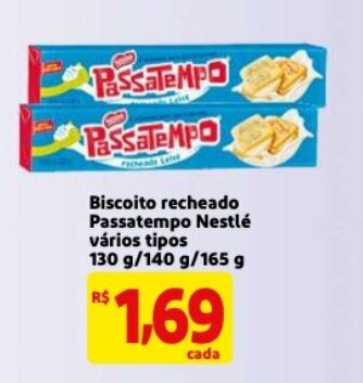 Mercado Extra Biscoito Recheado Passatempo Nestle varios tipos 130g/140g/165g oferta