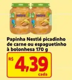 Mercado Extra Papinha Nestle Picadinho de carne ou espaguetinho a bolonhesa 170g oferta