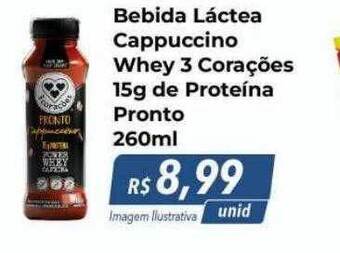 Hiper Moreira Bebida láctea cappuccino whey 3 corações de proteína pronto oferta