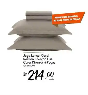 Giassi Supermercados Jogo lençol casal karsten coleção liss cores diversas 4 peças oferta