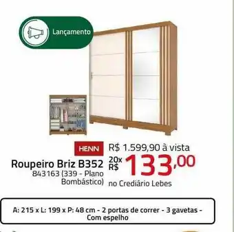 Lojas Lebes Roupeiro briz b352 henn oferta