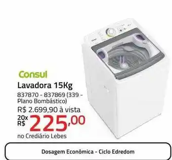 Lojas Lebes Consul lavadora 15kg oferta