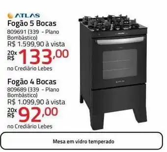 Lojas Lebes Atlas fogão 5 bocas fogão 4 bocas oferta